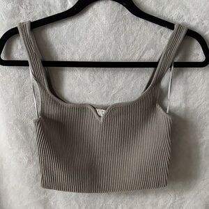 Love Tree Ribbed Taupe Crop Top